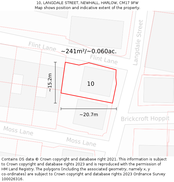 10, LANGDALE STREET, NEWHALL, HARLOW, CM17 9FW: Plot and title map