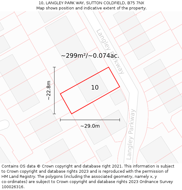 10, LANGLEY PARK WAY, SUTTON COLDFIELD, B75 7NX: Plot and title map