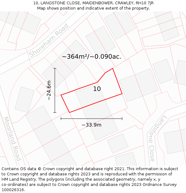 10, LANGSTONE CLOSE, MAIDENBOWER, CRAWLEY, RH10 7JR: Plot and title map