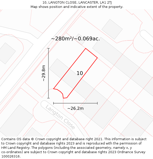 10, LANGTON CLOSE, LANCASTER, LA1 2TJ: Plot and title map