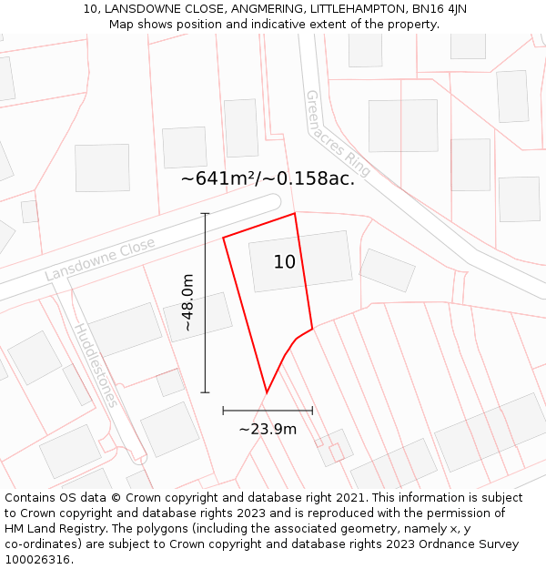 10, LANSDOWNE CLOSE, ANGMERING, LITTLEHAMPTON, BN16 4JN: Plot and title map