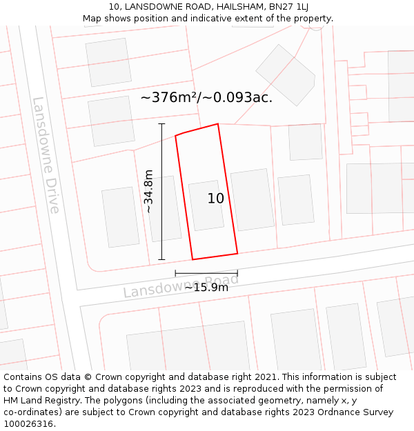 10, LANSDOWNE ROAD, HAILSHAM, BN27 1LJ: Plot and title map