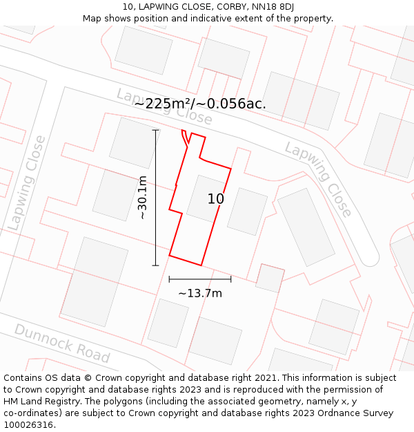 10, LAPWING CLOSE, CORBY, NN18 8DJ: Plot and title map