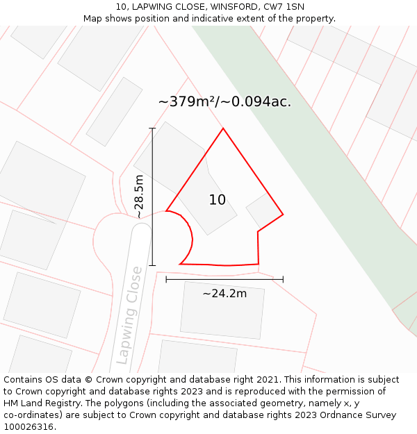 10, LAPWING CLOSE, WINSFORD, CW7 1SN: Plot and title map