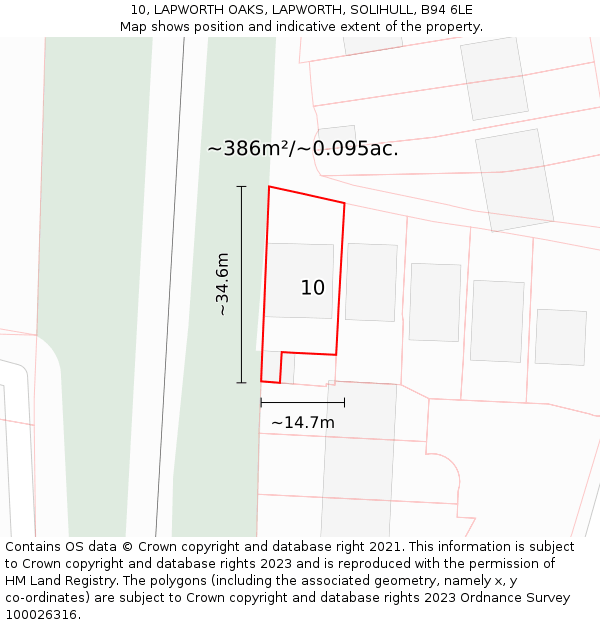 10, LAPWORTH OAKS, LAPWORTH, SOLIHULL, B94 6LE: Plot and title map