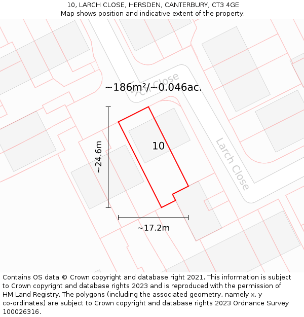 10, LARCH CLOSE, HERSDEN, CANTERBURY, CT3 4GE: Plot and title map