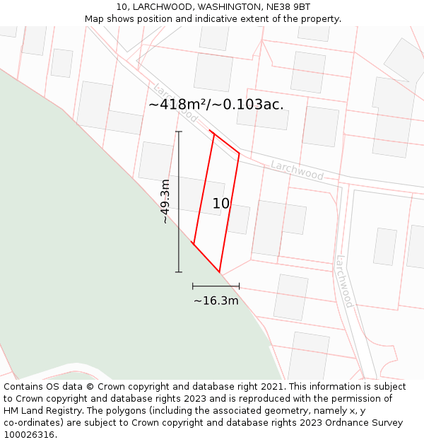 10, LARCHWOOD, WASHINGTON, NE38 9BT: Plot and title map