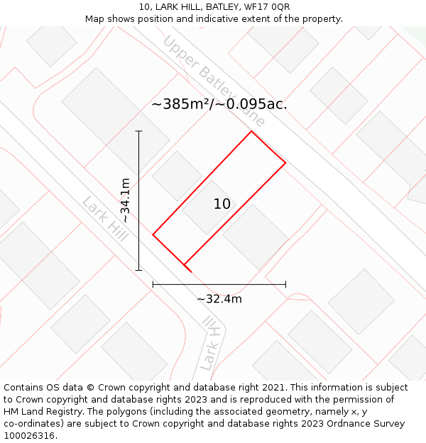 10, LARK HILL, BATLEY, WF17 0QR: Plot and title map