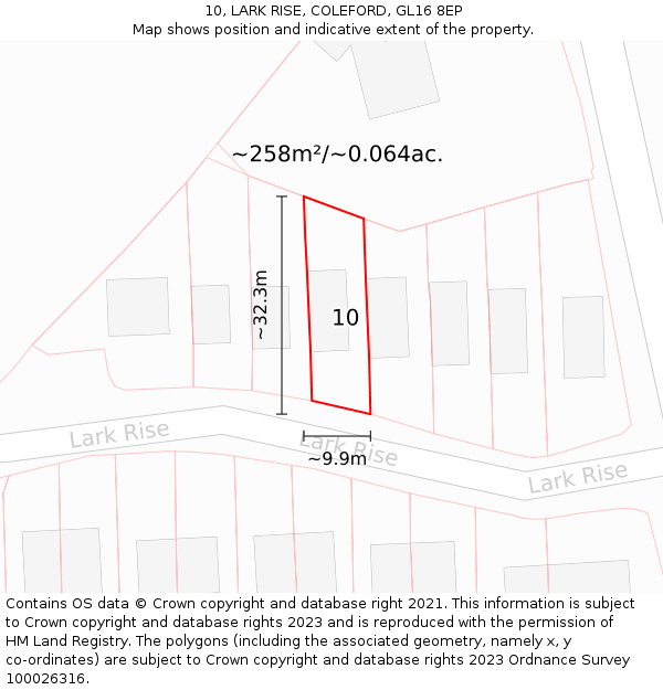 10, LARK RISE, COLEFORD, GL16 8EP: Plot and title map