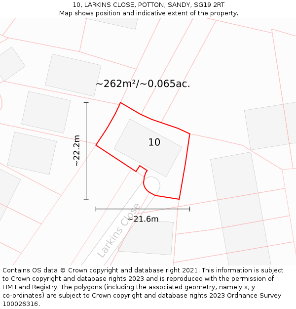 10, LARKINS CLOSE, POTTON, SANDY, SG19 2RT: Plot and title map