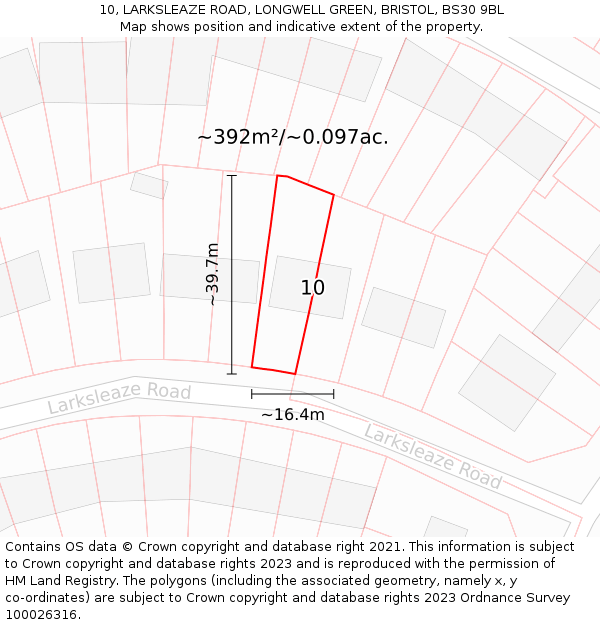 10, LARKSLEAZE ROAD, LONGWELL GREEN, BRISTOL, BS30 9BL: Plot and title map