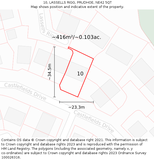 10, LASSELLS RIGG, PRUDHOE, NE42 5QT: Plot and title map
