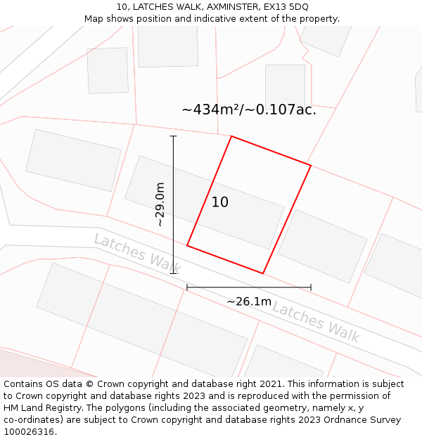 10, LATCHES WALK, AXMINSTER, EX13 5DQ: Plot and title map