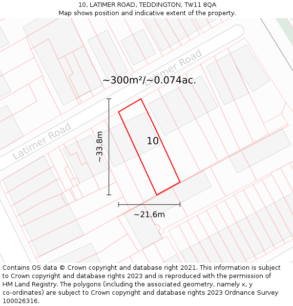 10, LATIMER ROAD, TEDDINGTON, TW11 8QA: Plot and title map