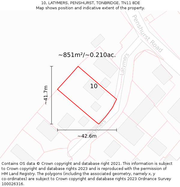 10, LATYMERS, PENSHURST, TONBRIDGE, TN11 8DE: Plot and title map