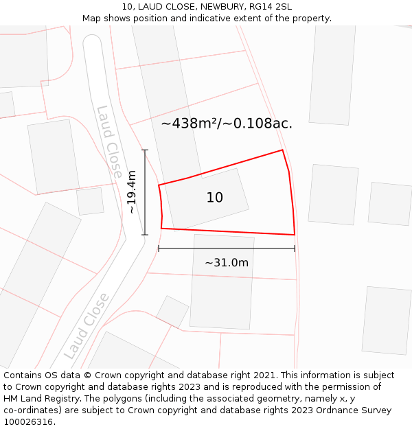 10, LAUD CLOSE, NEWBURY, RG14 2SL: Plot and title map