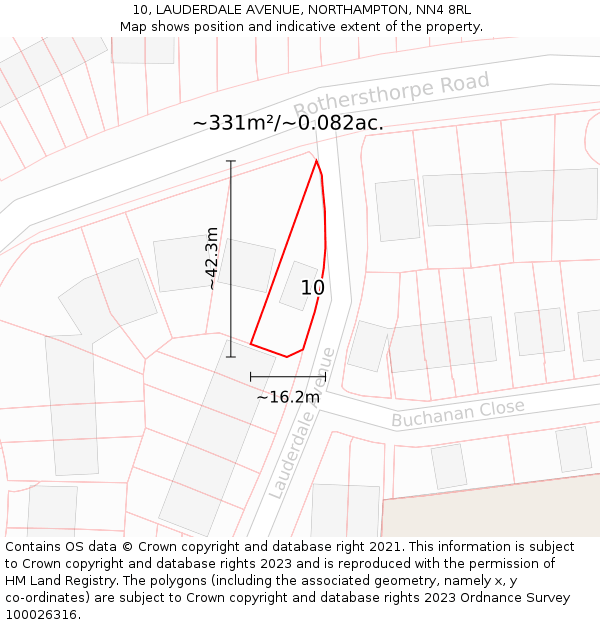 10, LAUDERDALE AVENUE, NORTHAMPTON, NN4 8RL: Plot and title map