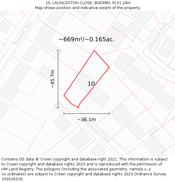 10, LAUNCESTON CLOSE, BODMIN, PL31 2AN: Plot and title map