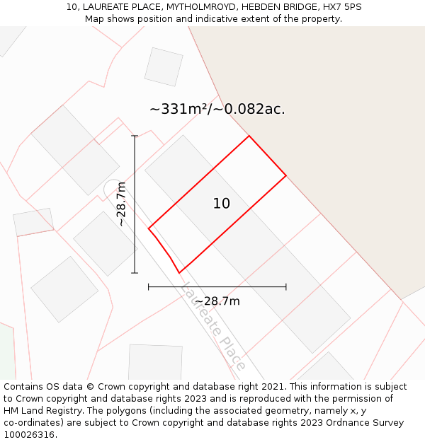 10, LAUREATE PLACE, MYTHOLMROYD, HEBDEN BRIDGE, HX7 5PS: Plot and title map