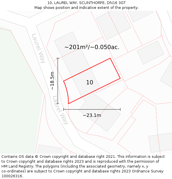 10, LAUREL WAY, SCUNTHORPE, DN16 3GT: Plot and title map