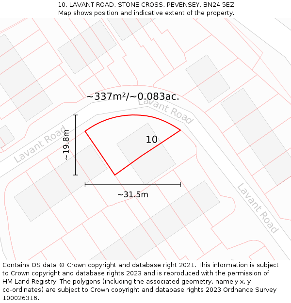 10, LAVANT ROAD, STONE CROSS, PEVENSEY, BN24 5EZ: Plot and title map