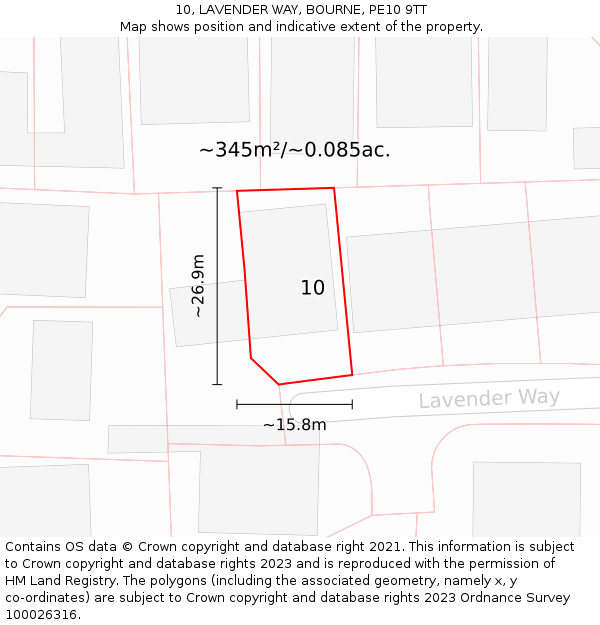 10, LAVENDER WAY, BOURNE, PE10 9TT: Plot and title map