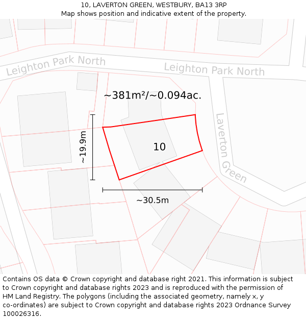 10, LAVERTON GREEN, WESTBURY, BA13 3RP: Plot and title map