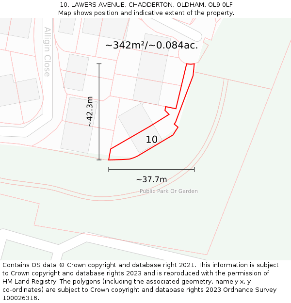 10, LAWERS AVENUE, CHADDERTON, OLDHAM, OL9 0LF: Plot and title map