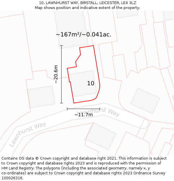 10, LAWNHURST WAY, BIRSTALL, LEICESTER, LE4 3LZ: Plot and title map