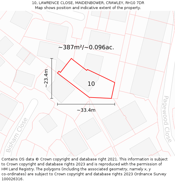 10, LAWRENCE CLOSE, MAIDENBOWER, CRAWLEY, RH10 7DR: Plot and title map