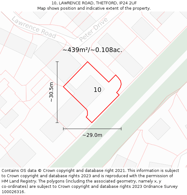 10, LAWRENCE ROAD, THETFORD, IP24 2UF: Plot and title map