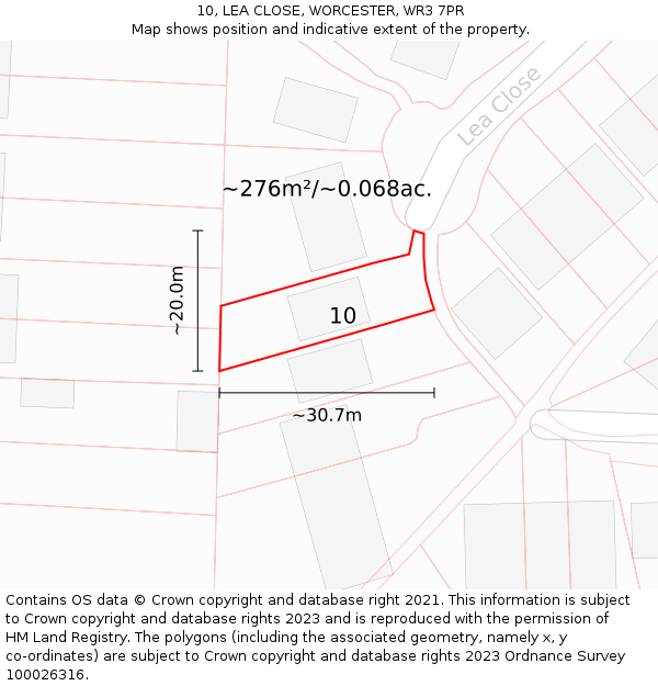 10, LEA CLOSE, WORCESTER, WR3 7PR: Plot and title map