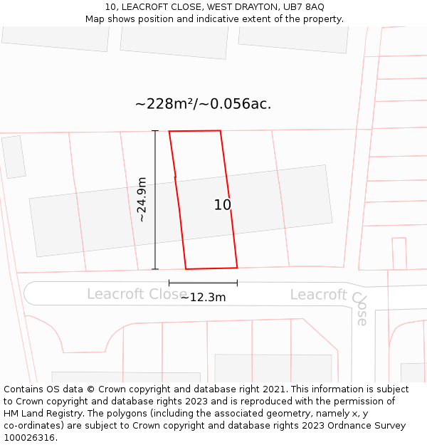 10, LEACROFT CLOSE, WEST DRAYTON, UB7 8AQ: Plot and title map