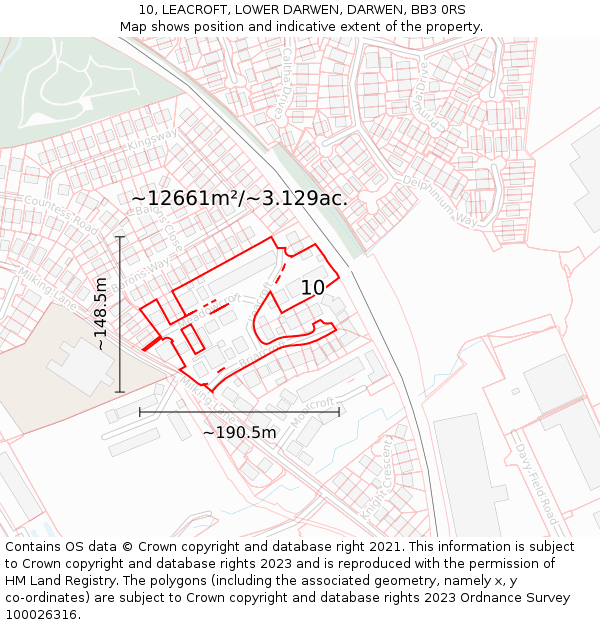 10, LEACROFT, LOWER DARWEN, DARWEN, BB3 0RS: Plot and title map