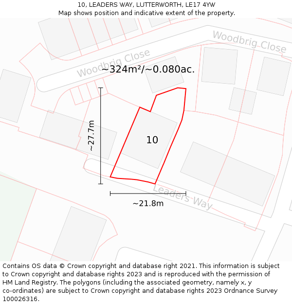 10, LEADERS WAY, LUTTERWORTH, LE17 4YW: Plot and title map