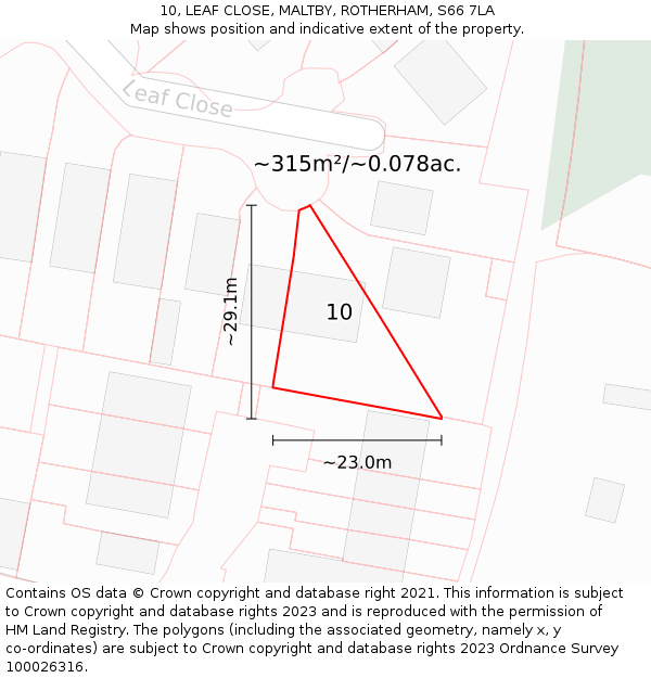 10, LEAF CLOSE, MALTBY, ROTHERHAM, S66 7LA: Plot and title map