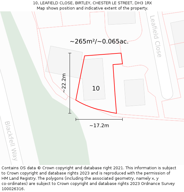 10, LEAFIELD CLOSE, BIRTLEY, CHESTER LE STREET, DH3 1RX: Plot and title map