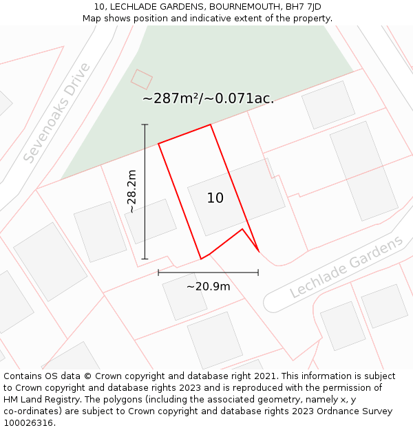 10, LECHLADE GARDENS, BOURNEMOUTH, BH7 7JD: Plot and title map