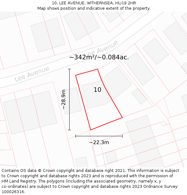 10, LEE AVENUE, WITHERNSEA, HU19 2HR: Plot and title map