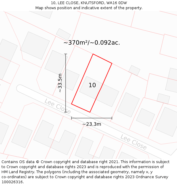 10, LEE CLOSE, KNUTSFORD, WA16 0DW: Plot and title map