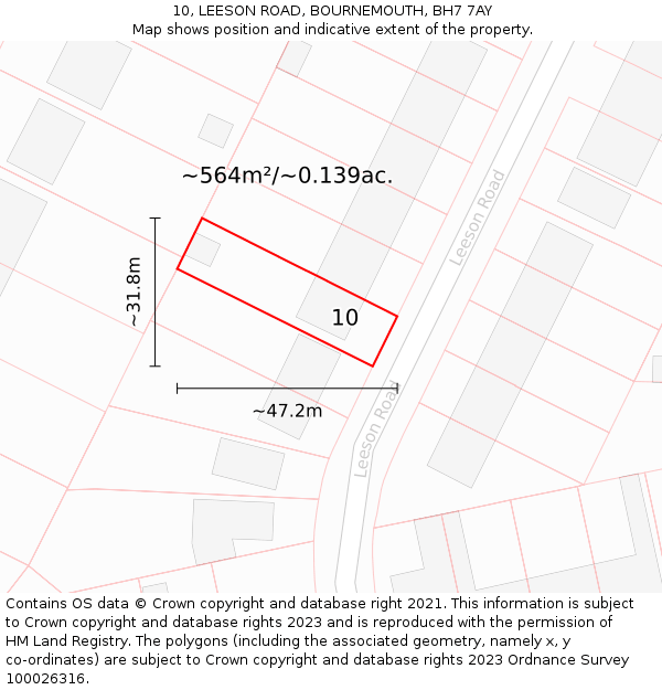 10, LEESON ROAD, BOURNEMOUTH, BH7 7AY: Plot and title map