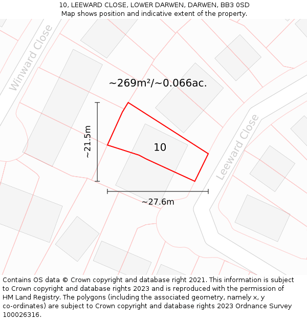 10, LEEWARD CLOSE, LOWER DARWEN, DARWEN, BB3 0SD: Plot and title map