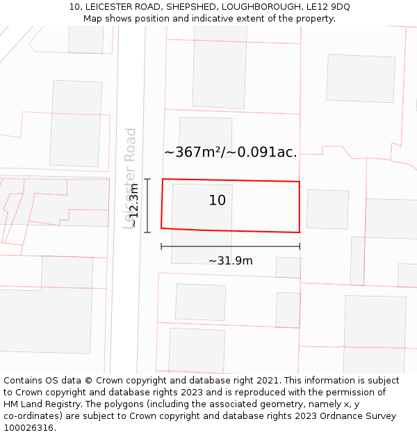 10, LEICESTER ROAD, SHEPSHED, LOUGHBOROUGH, LE12 9DQ: Plot and title map