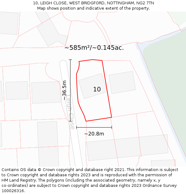 10, LEIGH CLOSE, WEST BRIDGFORD, NOTTINGHAM, NG2 7TN: Plot and title map