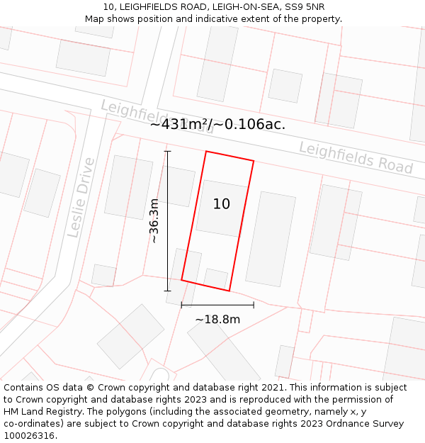 10, LEIGHFIELDS ROAD, LEIGH-ON-SEA, SS9 5NR: Plot and title map