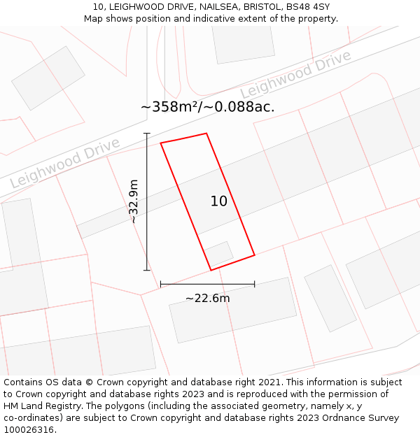 10, LEIGHWOOD DRIVE, NAILSEA, BRISTOL, BS48 4SY: Plot and title map