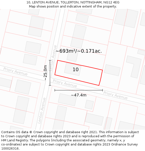 10, LENTON AVENUE, TOLLERTON, NOTTINGHAM, NG12 4EG: Plot and title map