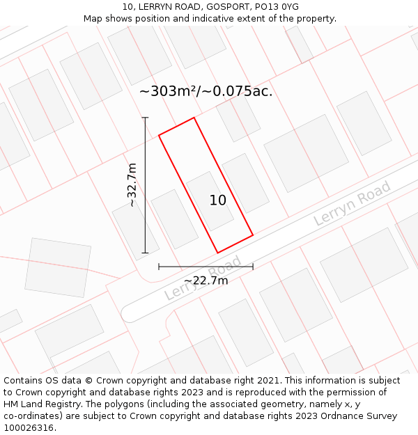 10, LERRYN ROAD, GOSPORT, PO13 0YG: Plot and title map