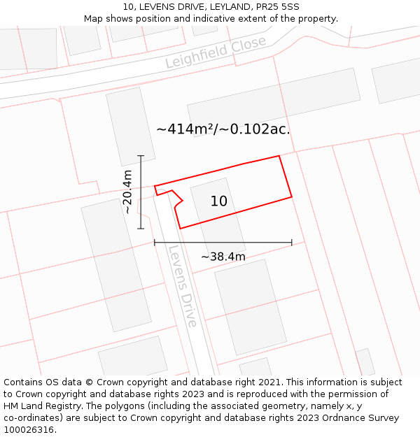 10, LEVENS DRIVE, LEYLAND, PR25 5SS: Plot and title map