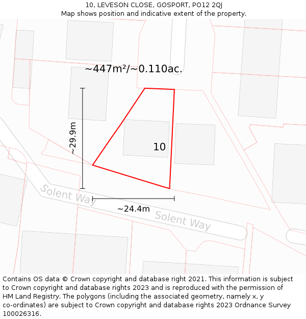 10, LEVESON CLOSE, GOSPORT, PO12 2QJ: Plot and title map